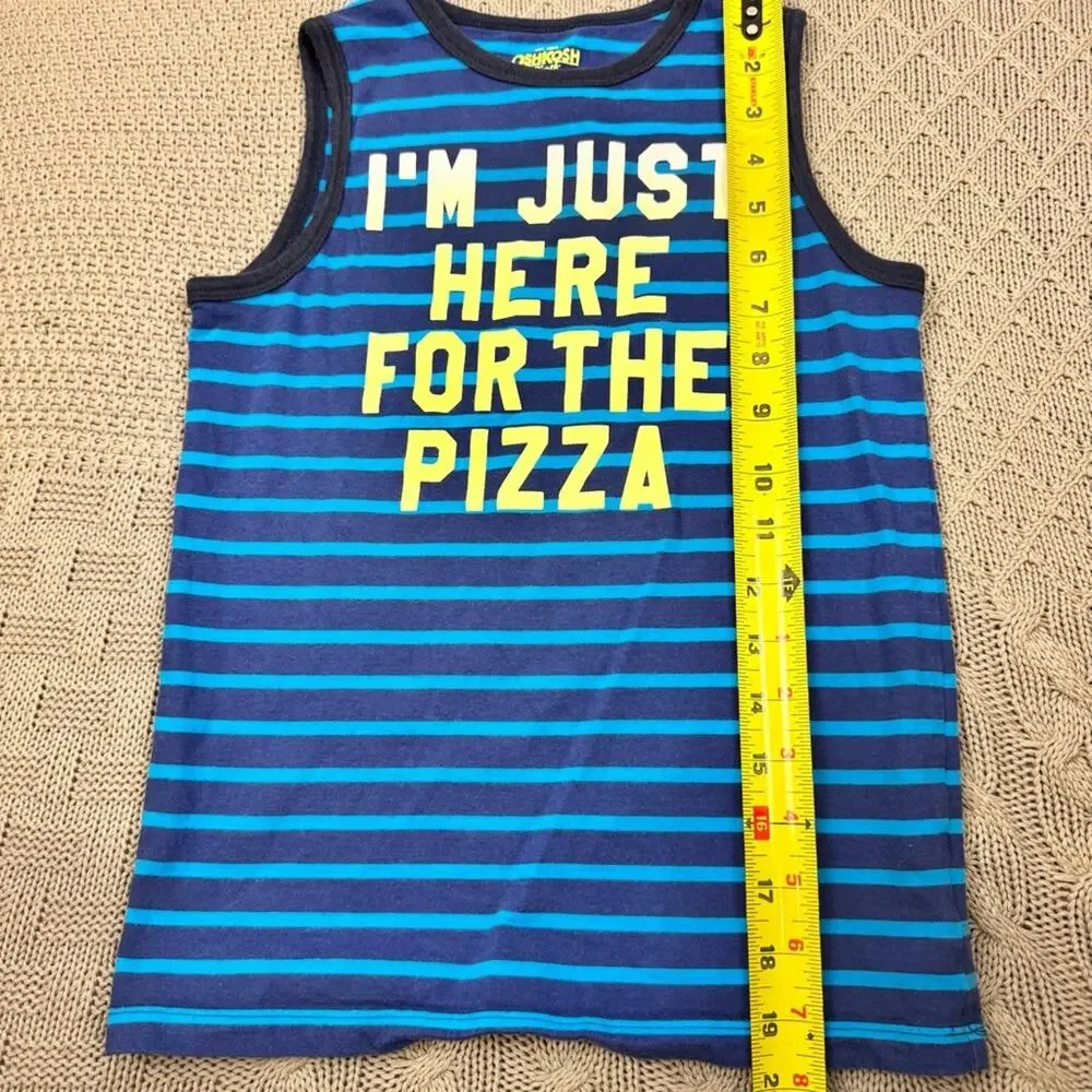 OshKosh B'gosh Blue and Yellow Striped Kids Just Here For The Pizza Tank Top ~ 8